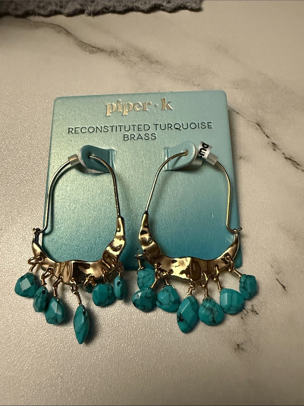 Piper Turquoise Faceted Bead Brass Hoop Earrings